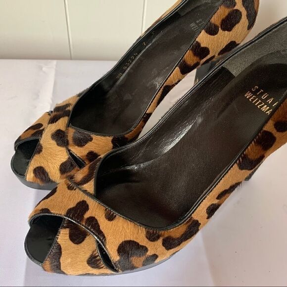 Stuart Weitzman Leopard Print Pumps Peep Toe - Picture 4 of 11